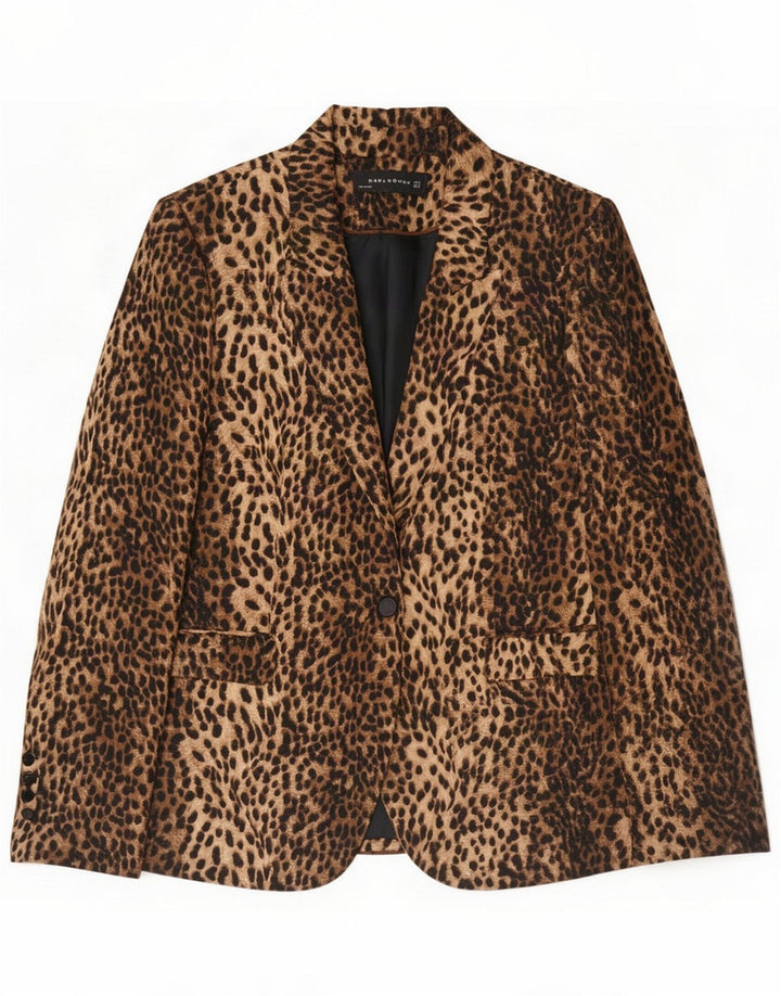 Zara Dame 1-knap Blazer Jacket UK 14 Large Brown Animal Print Polyester