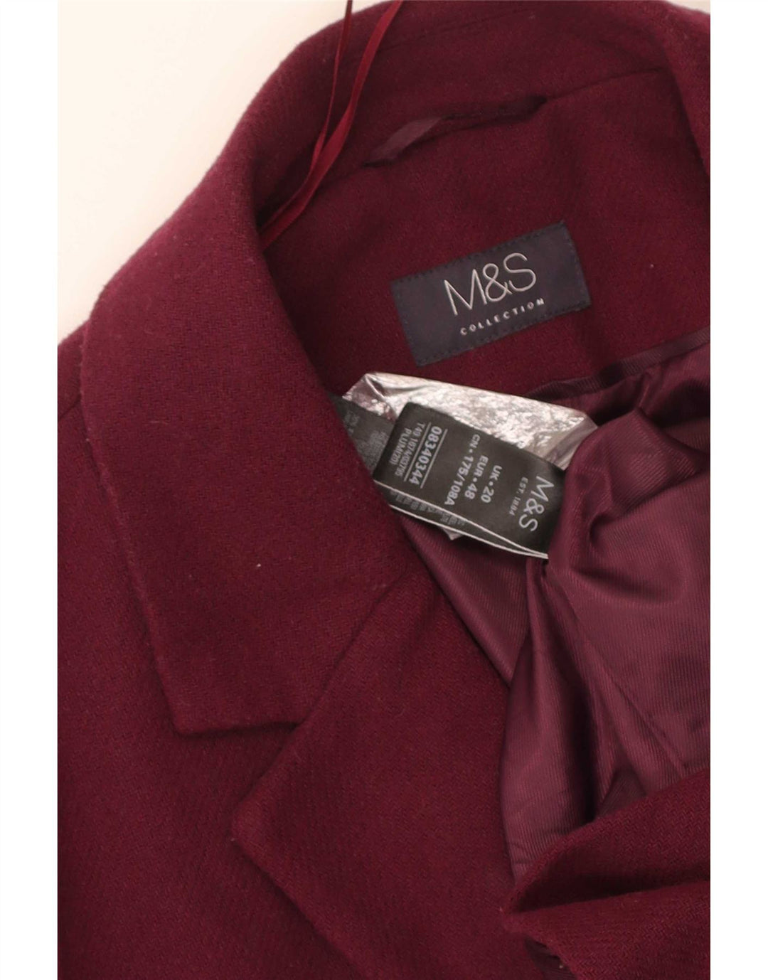 Marks & Spencer Dame Overfrakke UK 20 2XL Burgundy Polyester