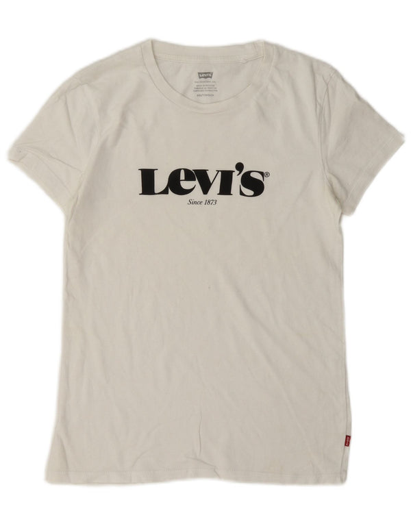 Levi's Dame Oversized grafisk T-shirt Top UK 2 2XS Hvid
