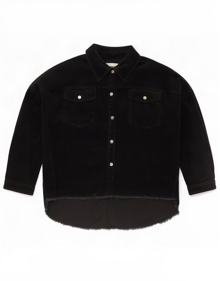Zara Dame Oversized Corduroy Jacket UK 14 Medium Sort Bomuld