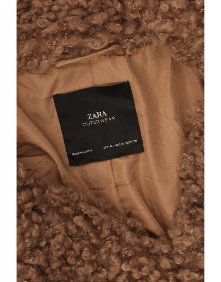 Zara Dame Oversized Faux Fur Overcoat UK 14 Medium Brown