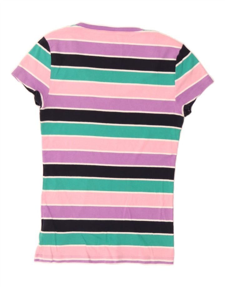 TOMMY HILFIGER Womens T-Shirt Top UK 12 Medium Multicoloured Striped Vintage Tommy Hilfiger and Second-Hand Tommy Hilfiger from Messina Hembry 