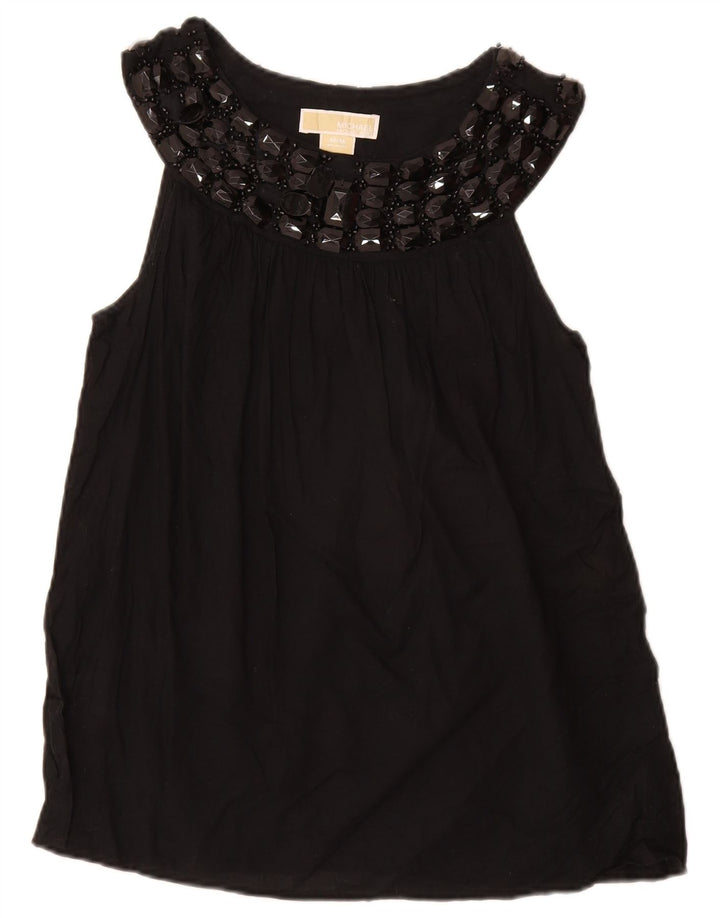 MICHAEL KORS Dame ærmeløs bluse Top UK 12 Medium Sort Bomuld