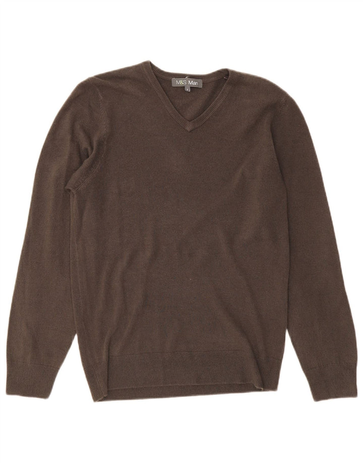 MARKS & SPENCER Herre V-hals sweater lille grå akryl