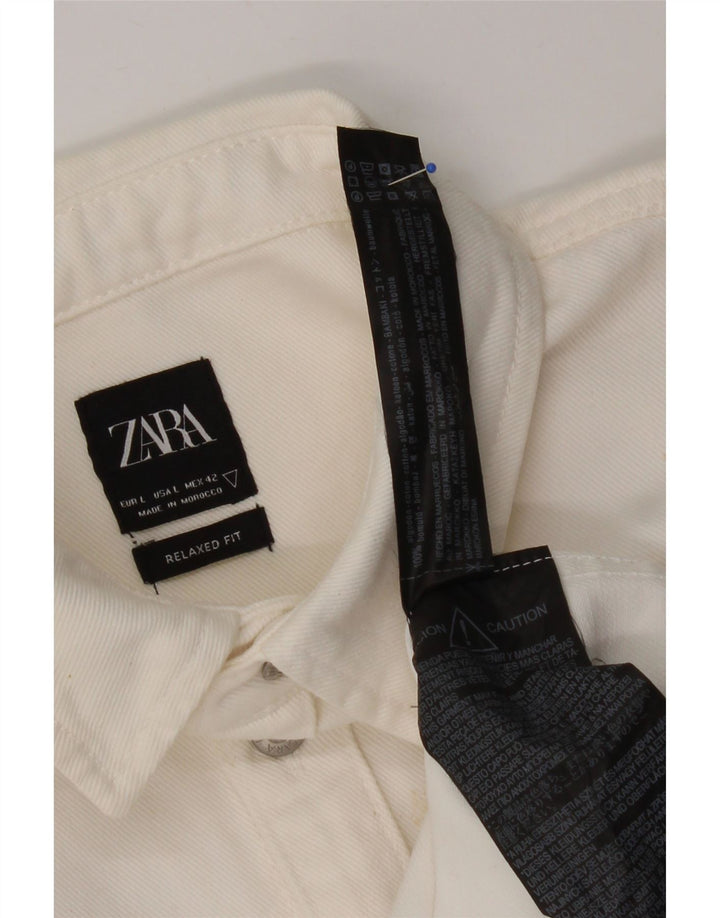 Zara Herre Relaxed Fit denimskjorte Stor hvid bomuld