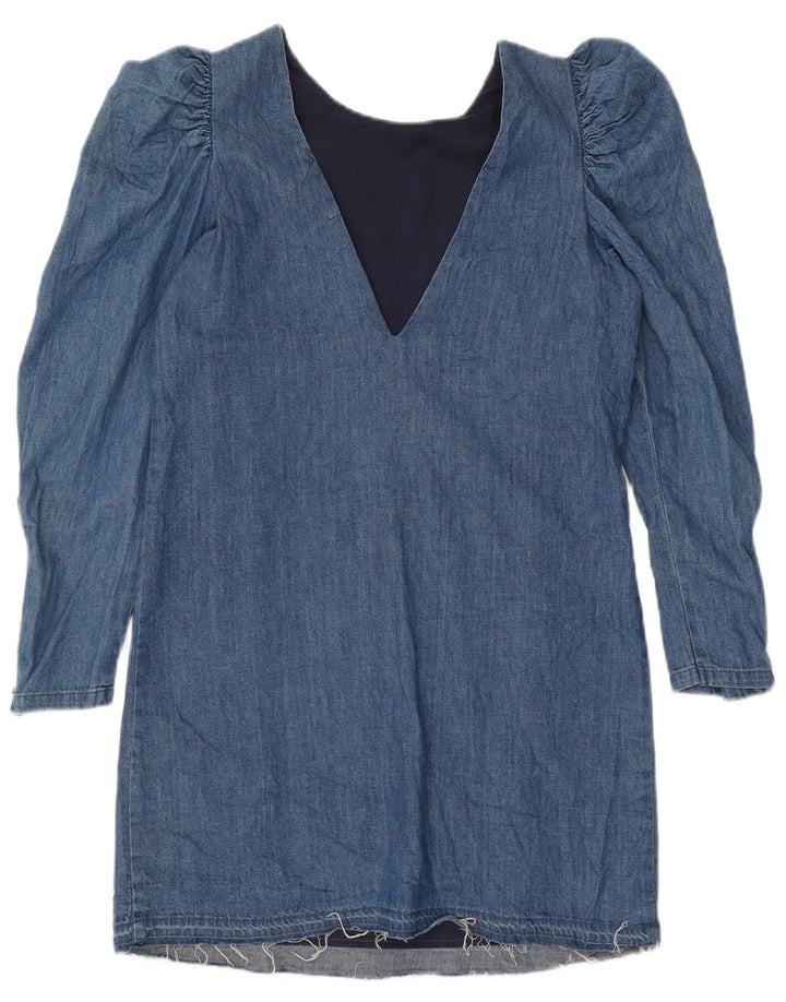 Vintage Dame Langærmet Denim Kjole UK 12 Medium Blue