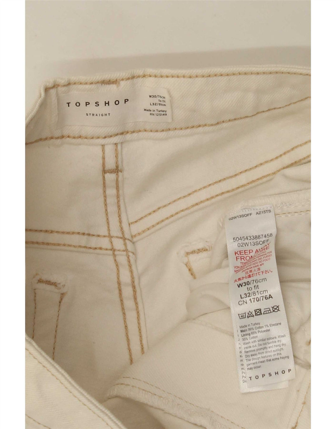 Topshop Dame Straight Jeans W30 L26 Hvid Bomuld