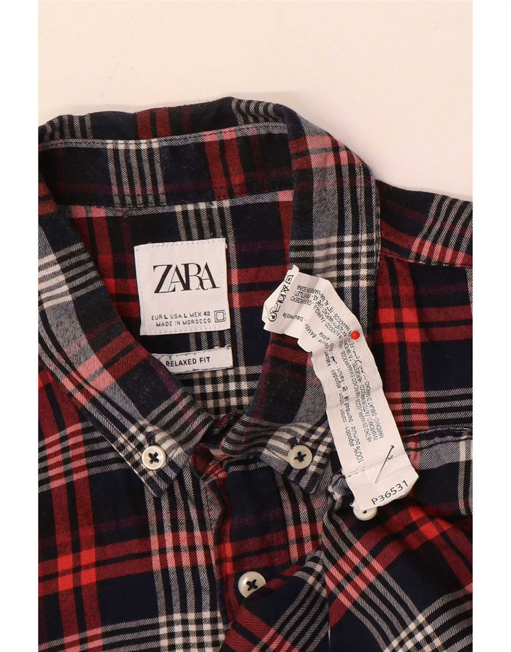 Zara Herre Relaxed Fit Flanell Shirt Stor rød ternet bomuld