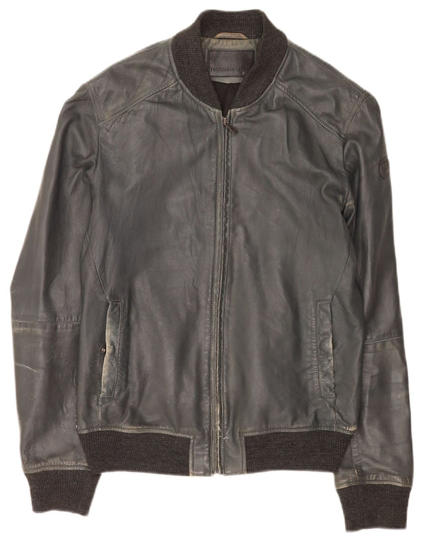 Trussardi Jeans Dame Bomber Læderjakke IT 50 XL Navy Blue