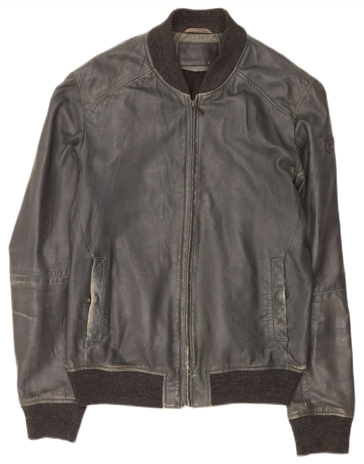 Trussardi Jeans Dame Bomber Læderjakke IT 50 XL Navy Blue