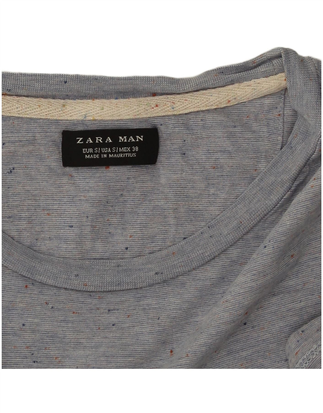 Zara Herre T-Shirt Top Lille Blå Flecked