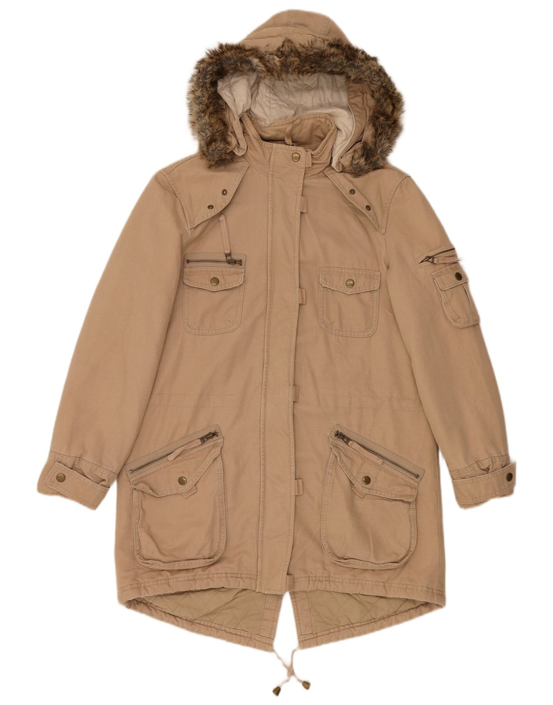 Marks & Spencer Dame Hætte Oversized Parka Jacket UK 10 Small Beige