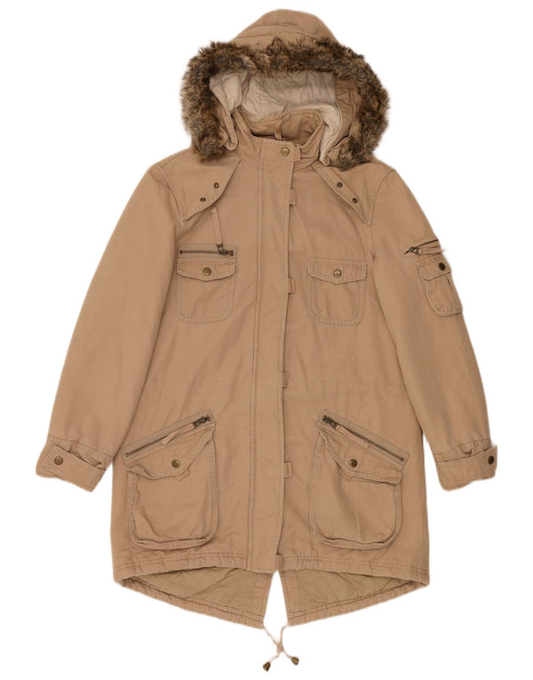 Marks & Spencer Dame Hætte Oversized Parka Jacket UK 10 Small Beige