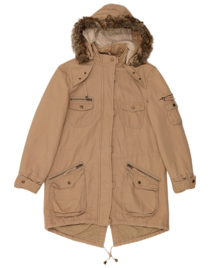 Marks & Spencer Dame Hætte Oversized Parka Jacket UK 10 Small Beige