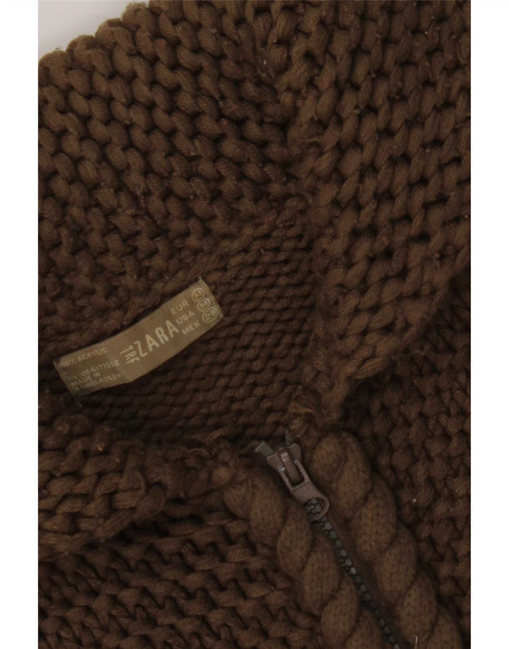 Zara Dame Hætte Cardigan Sweater UK 12 Medium Brun