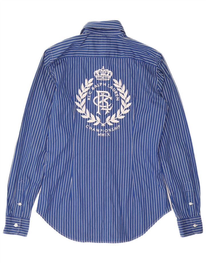 RALPH LAUREN Womens Graphic Shirt US 4 Small Blue Striped Cotton