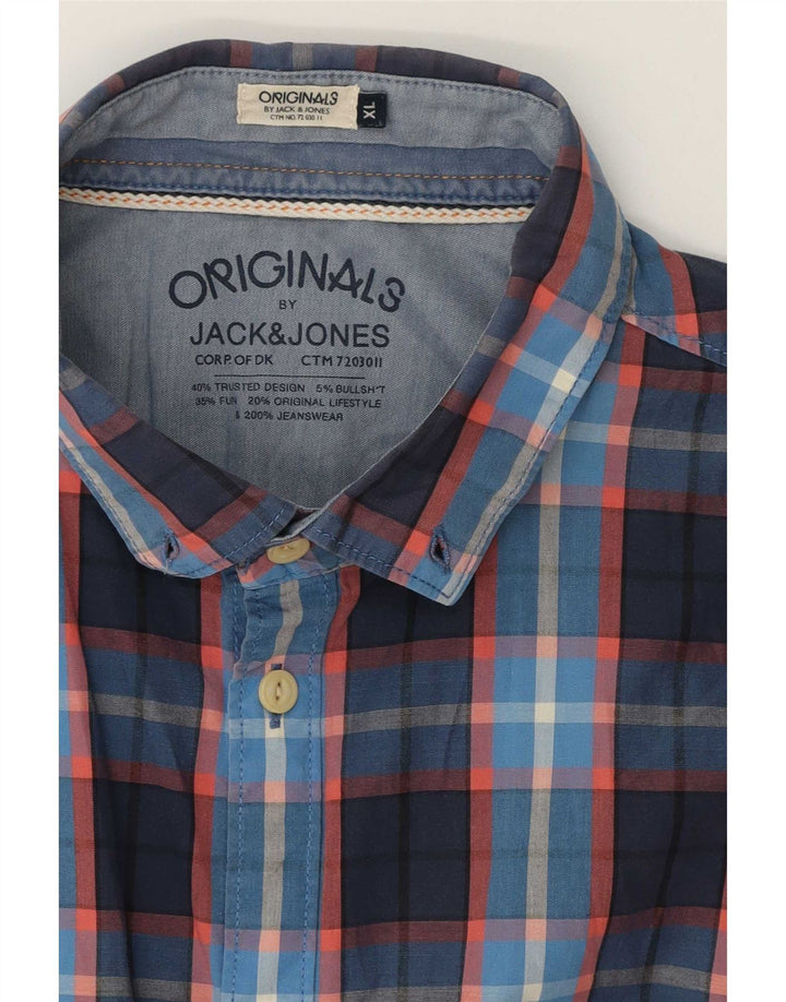 Jack & Jones kortærmet herreskjorte XL marineblå ternet
