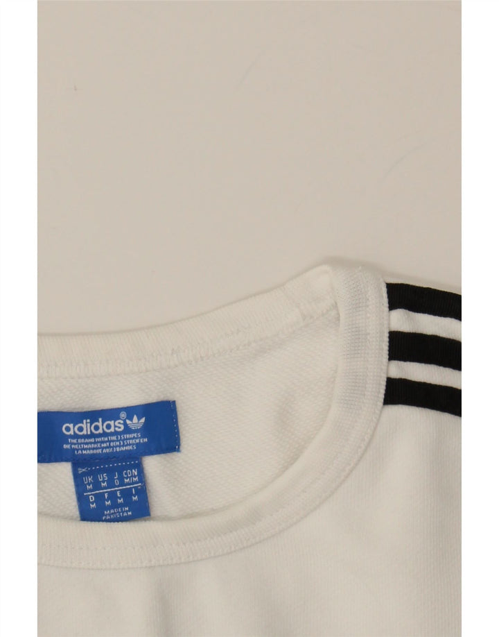 ADIDAS Mens Graphic Sweatshirt Jumper Medium White Cotton Vintage Adidas and Second-Hand Adidas from Messina Hembry 