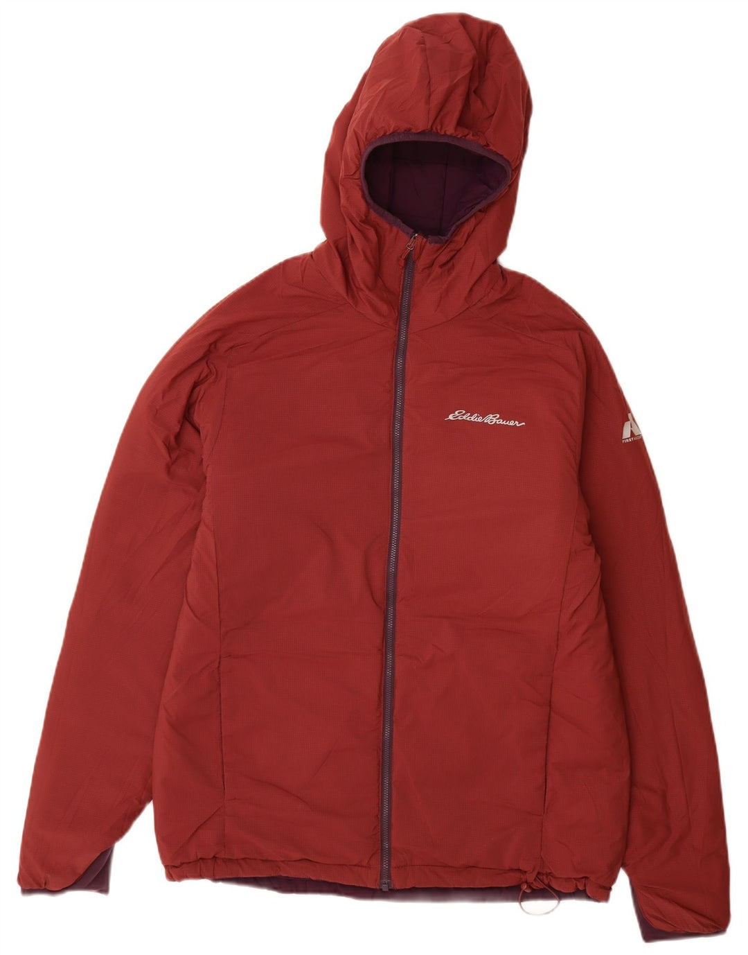 Eddie Bauer Herre Hætte Vendbar Jakke UK 38 Medium Burgundy Nylon