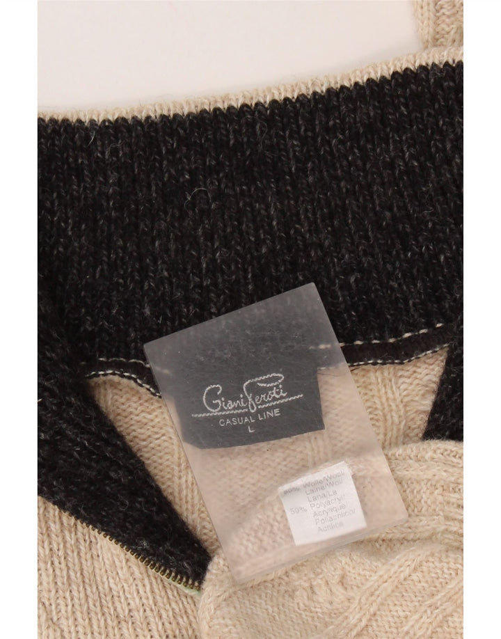 GIANI FEROTI Herre Zip Neck Jumper Sweater Stor Beige Uld