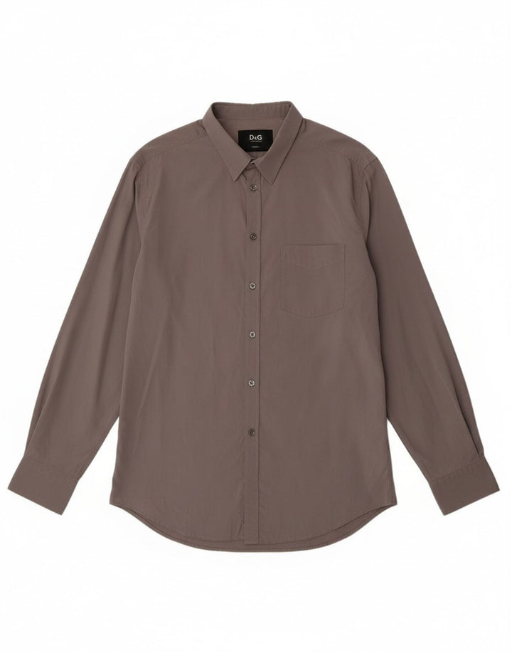 Dolce & Gabbana Herre Slim Shirt IT 52 Stor Grå Bomuld