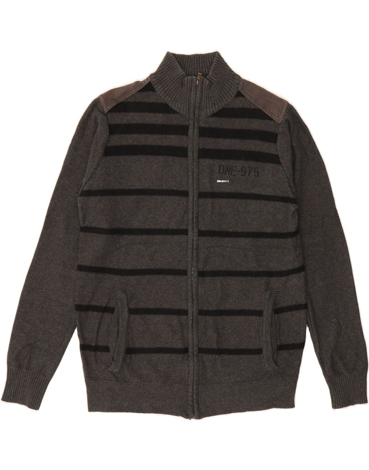 JACK & JONES Mens Cardigan Sweater Medium Grey Striped Cotton Vintage Jack & Jones and Second-Hand Jack & Jones from Messina Hembry 