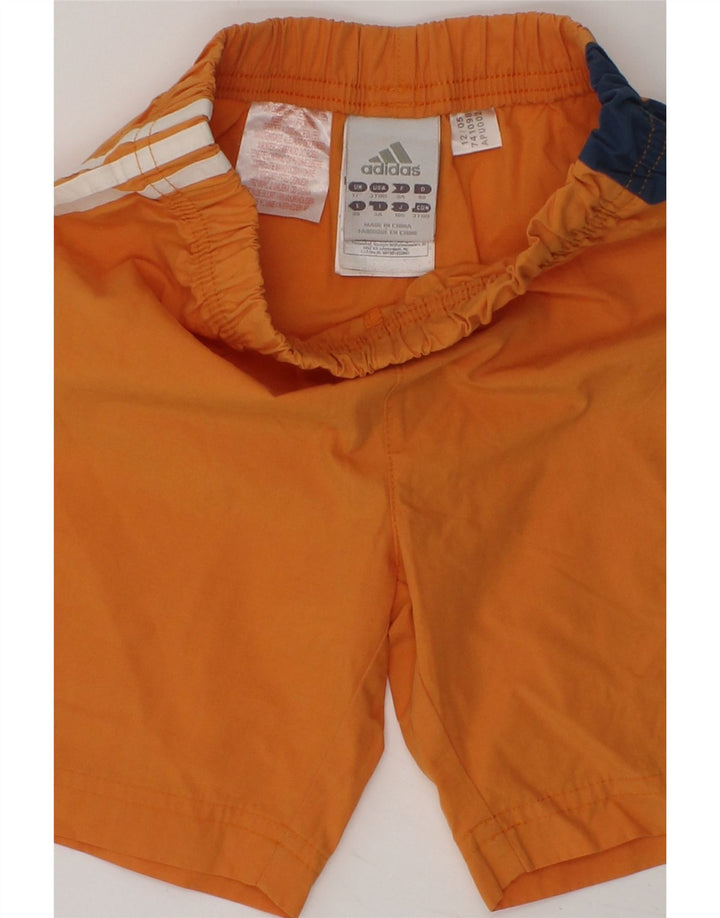 ADIDAS Boys Graphic Sport Shorts 2-3 Years Orange Colourblock Polyester | Vintage Adidas | Thrift | Second-Hand Adidas | Used Clothing | Messina Hembry 