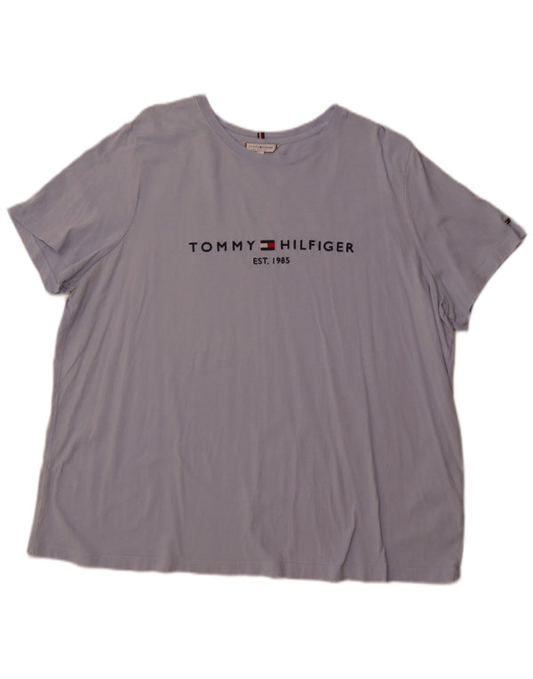 TOMMY HILFIGER Dame Grafisk T-Shirt Top UK 24 4XL Blå Bomuld