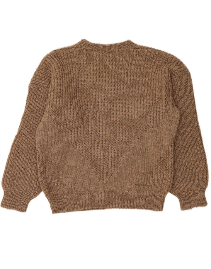 VINTAGE Mens V-Neck Jumper Sweater Medium Brown