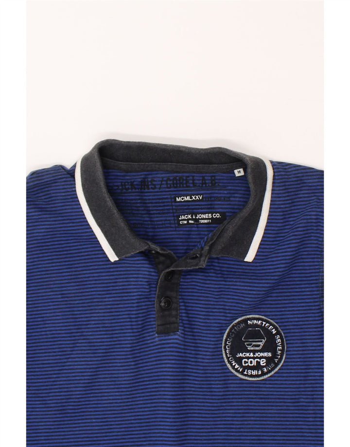 JACK & JONES Mens Graphic Polo Shirt Medium Navy Blue Pinstripe Vintage Jack & Jones and Second-Hand Jack & Jones from Messina Hembry 