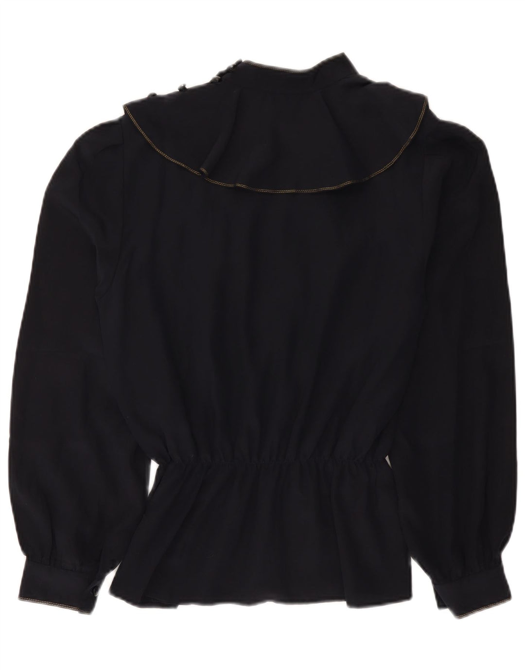 Vintage Dame Langærmet Bluse Top UK 14 Medium Navy Blue Floral