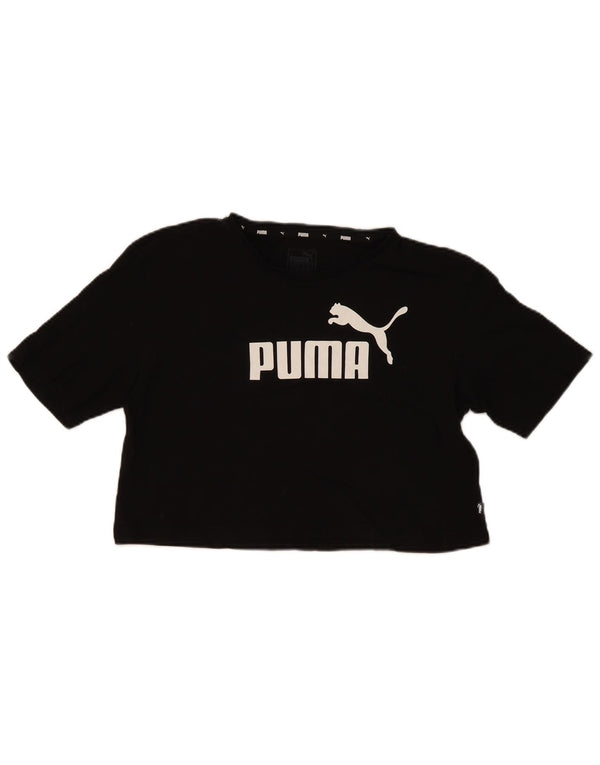Puma Womens Crop Graphic T-Shirt Top UK 12 Medium Black Cotton