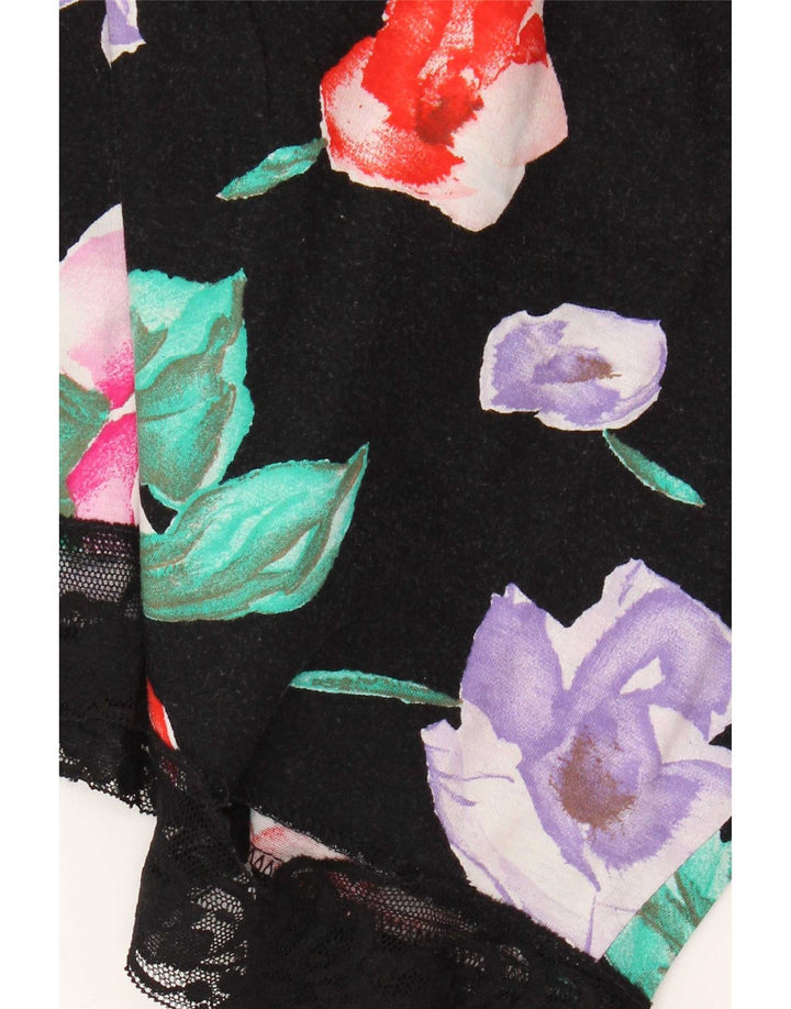 Vintage Womens Crop Top IT 44 Medium Black Floral Cotton