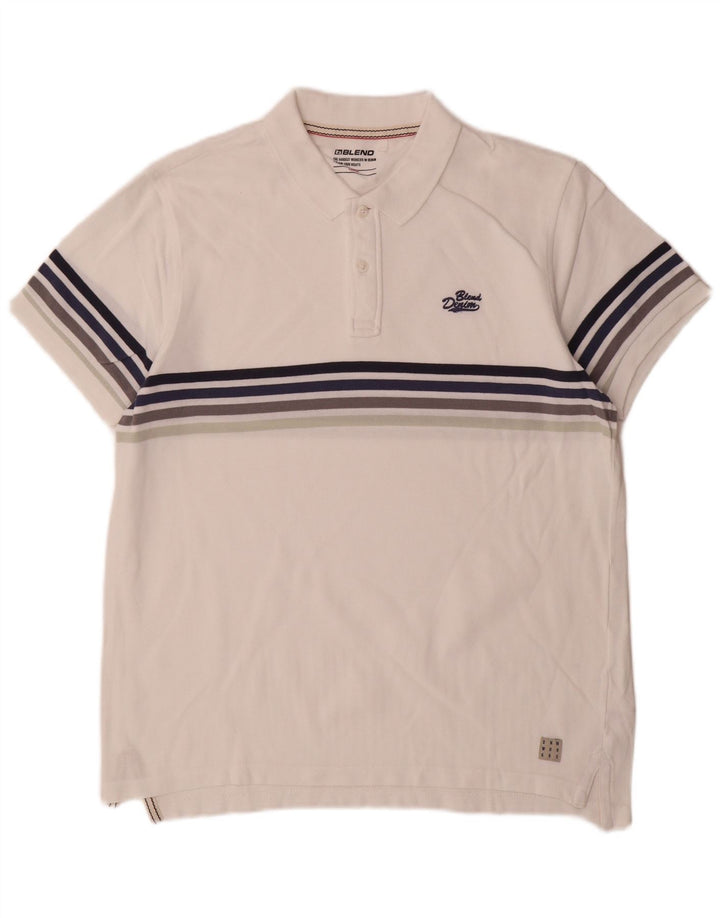 Blend herre poloshirt stor hvid stribet bomuld