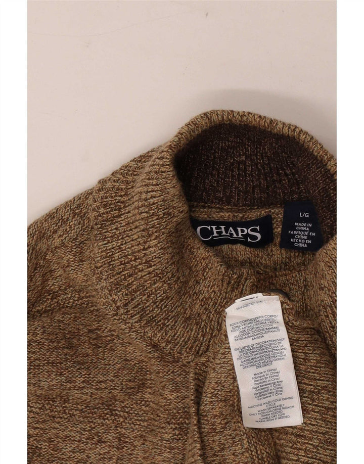 Chaps Herre Button Neck Jumper Sweater Stor Brun Bomuld