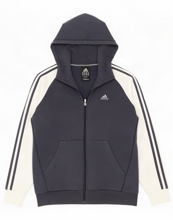 Adidas hættetrøje med lynlås til drenge 15-16 år Navy Blue Colourblock Cotton