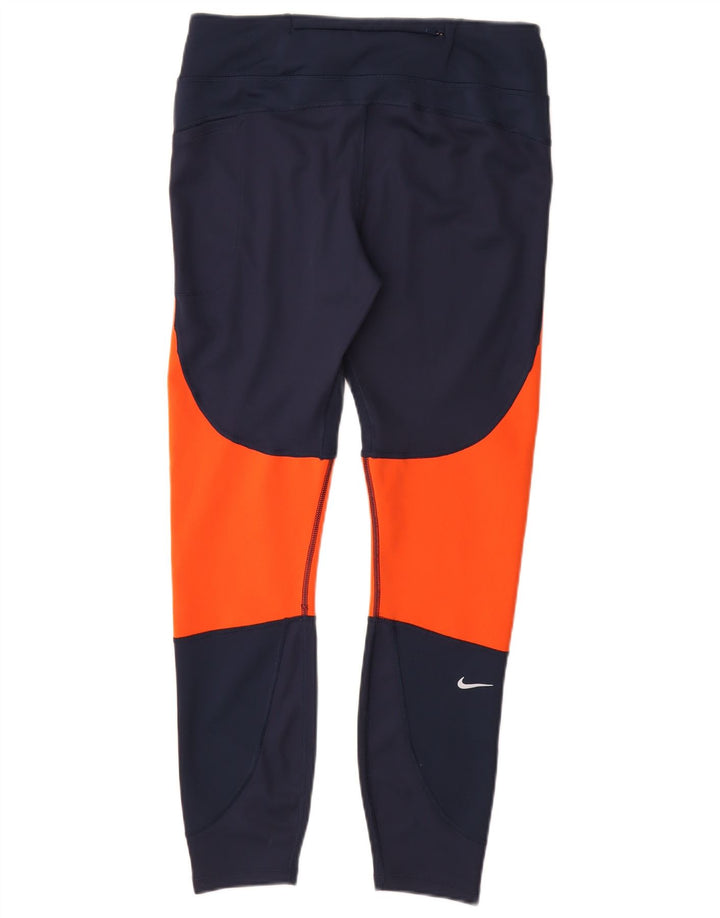 Nike Dame Leggings UK 14 Large Navy Blue Colourblock Polyester
