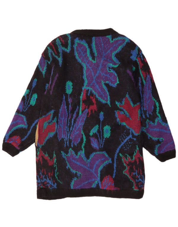 Vintage Dame Longline Cardigan Sweater UK 18 XL Black Floral