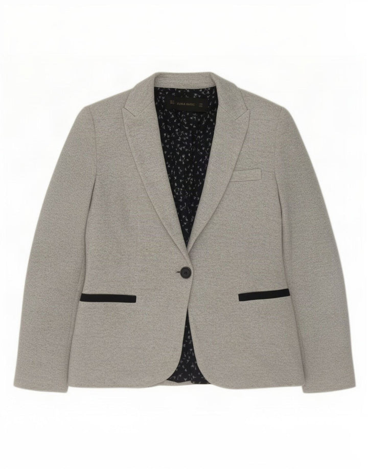 Zara Dame 1 Knap Blazer Jacket UK 10 Small Grå Polyester