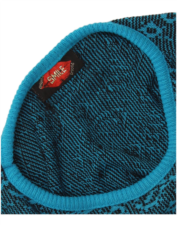 VINTAGE Dame Boat Neck Jumper Sweater UK 16 Large Blue Paisley