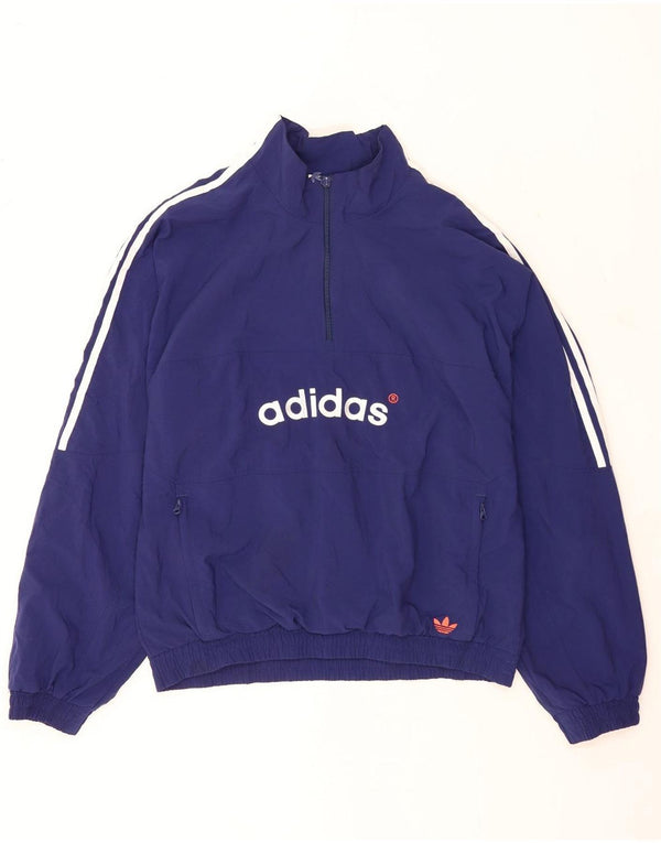 Adidas Mens Loose Fit Graphic Zip Neck Pullover Tracksuit Top Medium Blue