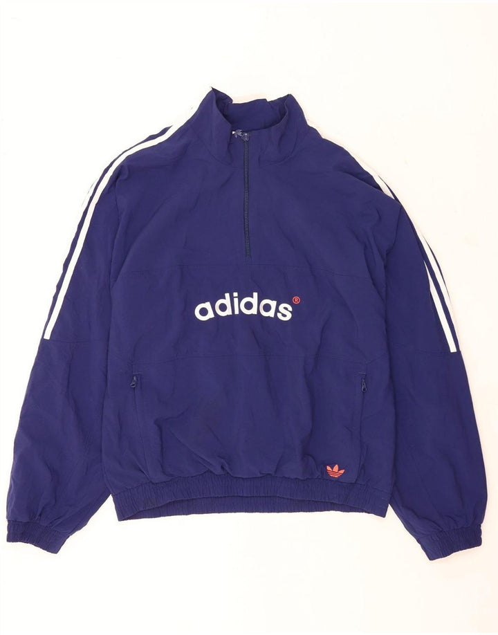 Adidas Herre Loose Fit Grafisk Zip Neck Pullover Træningsdragt Top Medium Blue