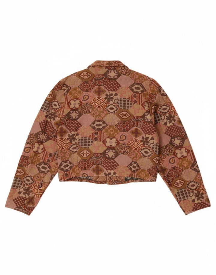 Vintage Dame Crop Blazer Jacket UK 14 Medium Brown Geometric