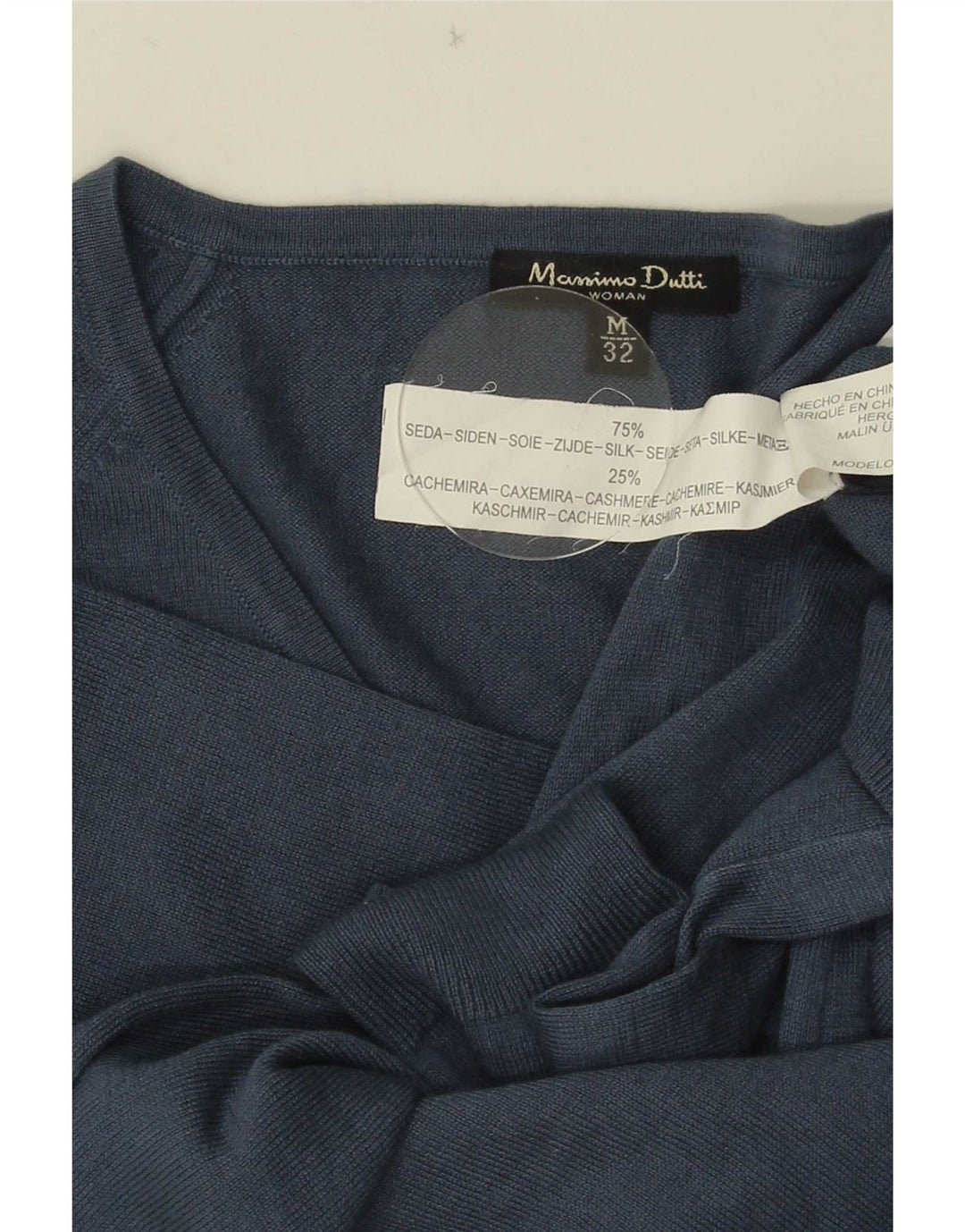 Massimo Dutti Dame V-hals sweater UK 12 Medium Blue Silke