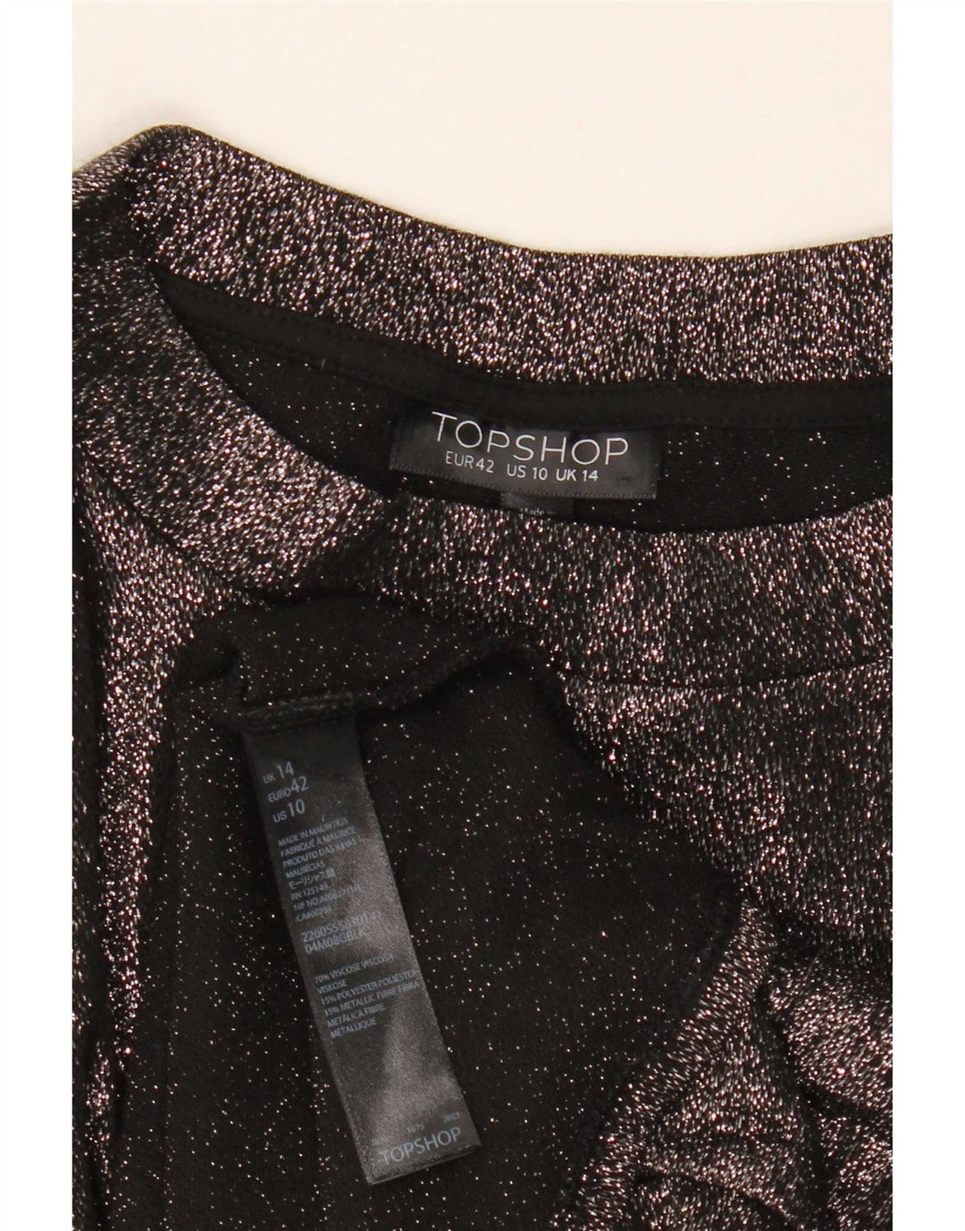 Topshop Dame Crop Bluse Top UK 14 Large Black Viscose