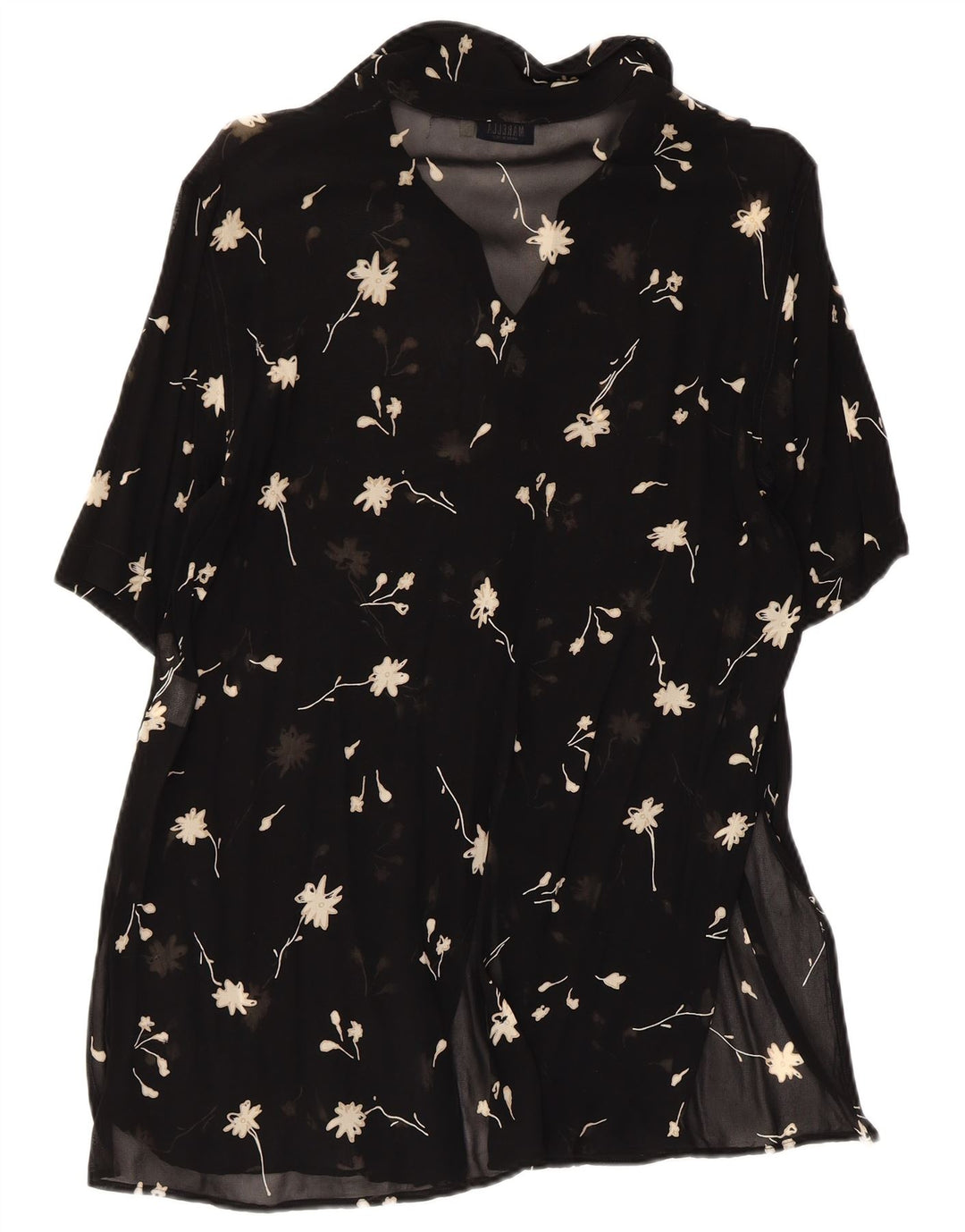 MARELLA Womens Short Sleeve Shirt Blouse IT 42 Medium Black Floral Viscose