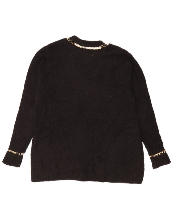 Zara Womens Oversized V-hals sweater UK 10 Small Black Acryl