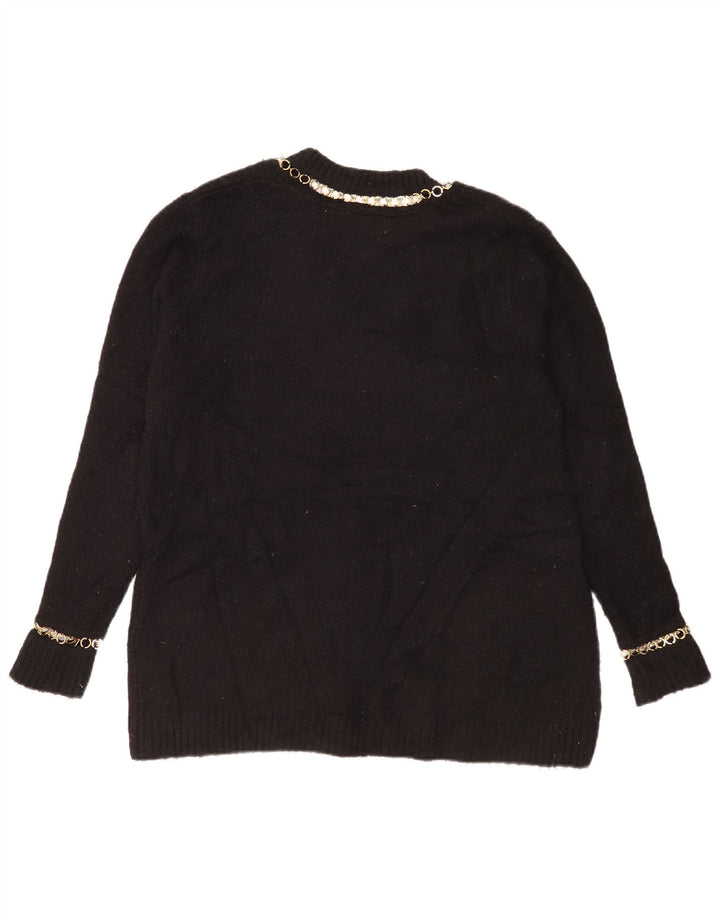 Zara Womens Oversized V-hals sweater UK 10 Small Black Acryl