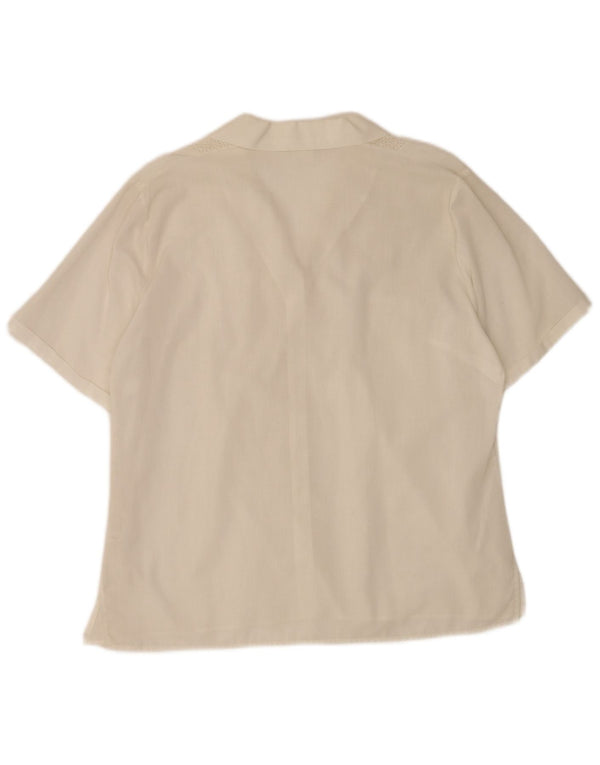 Ricamo A Mano Dame Kortærmet Bluse IT 48 XL Hvid Blomsterbomuld