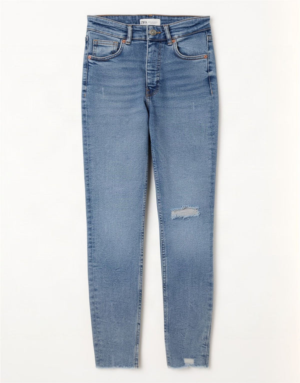 Zara Dame Distressed Skinny Jeans EU 36 XS W26 L27 Blå